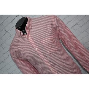 Express Button Down Shirt Mens XL Pink White Striped Slim Soft Wash Linen Blend